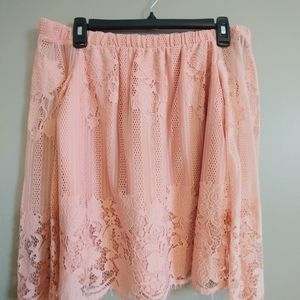 Pink blush colored off the shoulder lace top